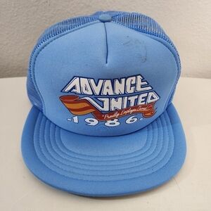 Vintage Advance United Light Blue Snapback Trucker Hat